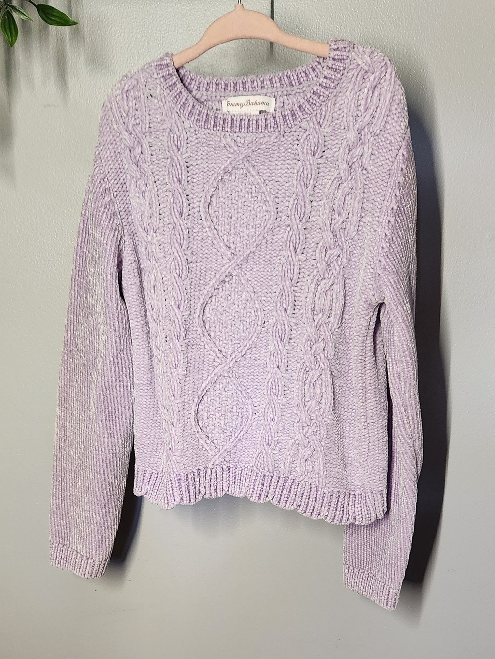 Tommy Bahama Lavender Chenille Cable-Knit Crewneck Sweater Girls Medium 7/8